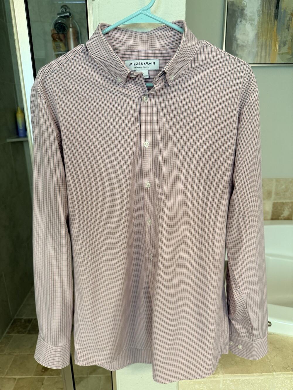 Mizzen+Main Mens M Trim Fit Red Blue Check Performance Stretch Wrinkle Free